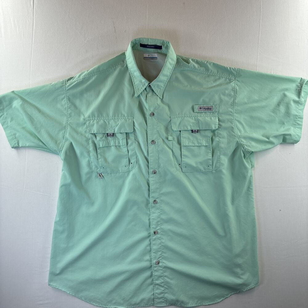 Columbia PFG Bahama Shirt Mens XL Aqua Mint Green Performance Fishing Vented